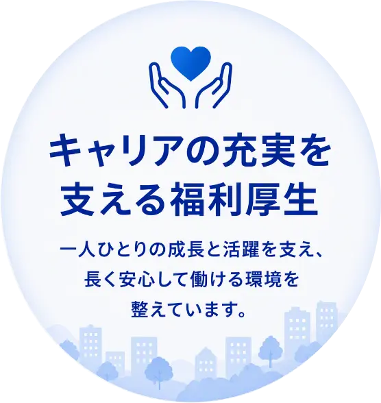キャリアの充実を支える福利厚生 一人ひとりの成長と活躍を支え、長く安心して働ける環境を整えています。